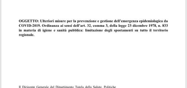 Presidente Regione Calabria - Ordinanza 20 Marzo 2020 - Convid-19