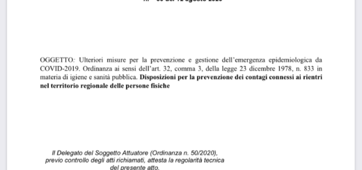 Regione Calabria Ordinanza n.60 del 12 Agosto 2020